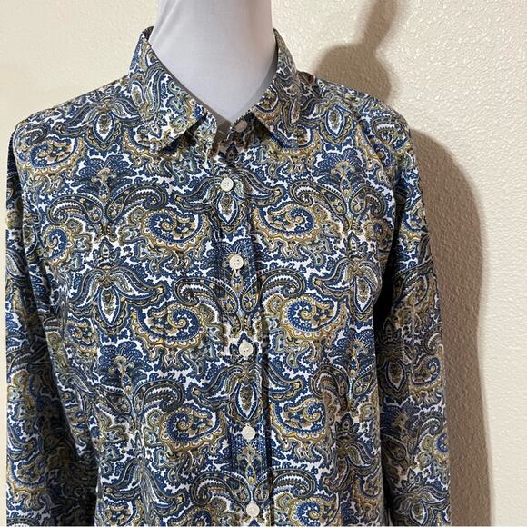 J. Crew blue yellow paisley floral the perfect shirt cotton button up top MEDIUM - Picture 2 of 7